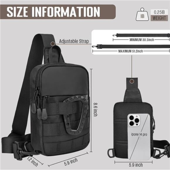 Small Sling Bag for Men, Black - Picture 3 of 8